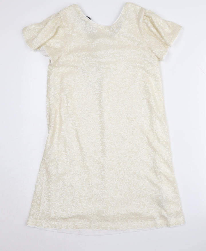 Marks and Spencer Girls Ivory Short Dress 10-11 Years, Sequin, Bow