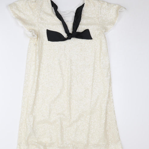Marks and Spencer Girls Ivory Short Dress 10-11 Years, Sequin, Bow