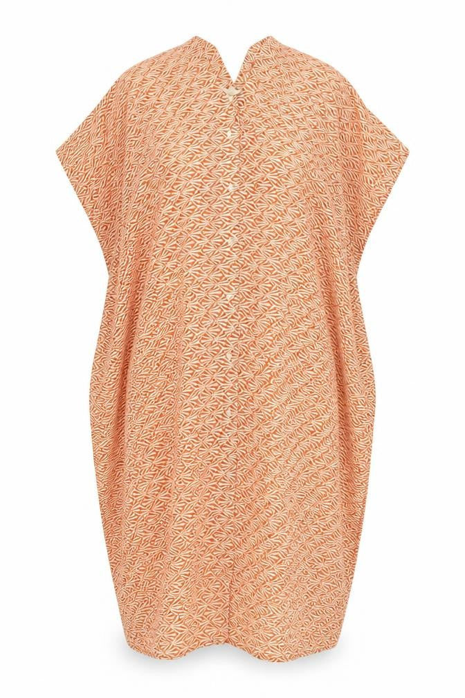 Front view of H&M Orange Geometric V-Neck Dress, size 12, Women's