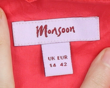 Monsoon Women’s Red Silk A-Line Sleeveless Dress