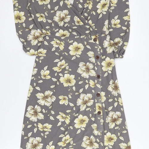 Monteau Women's Grey Floral V-Neck Dress XS