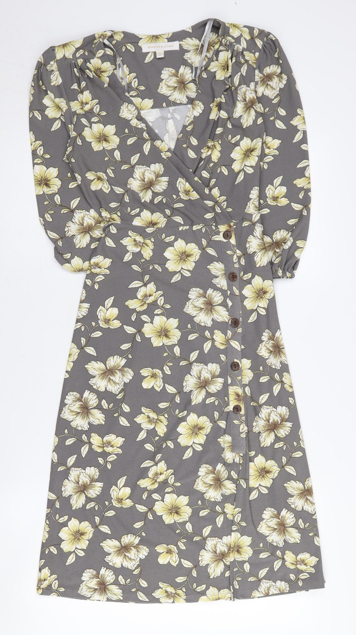 Monteau Women's Grey Floral V-Neck Dress XS