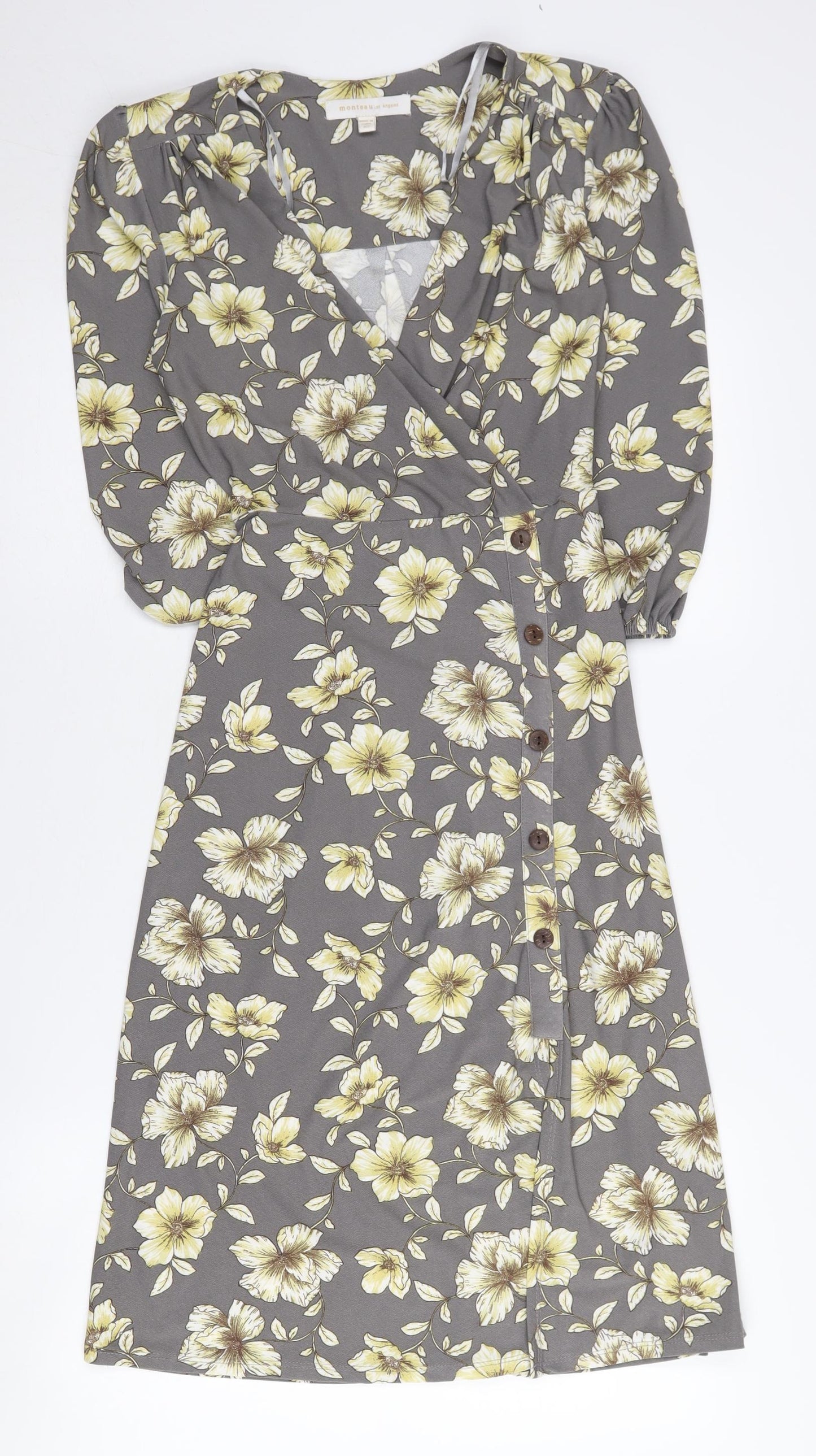 Monteau Women's Grey Floral V-Neck Dress XS