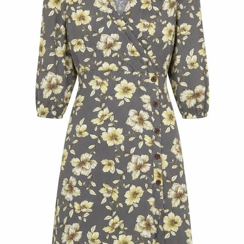 Monteau Women's Grey Floral V-Neck Dress XS