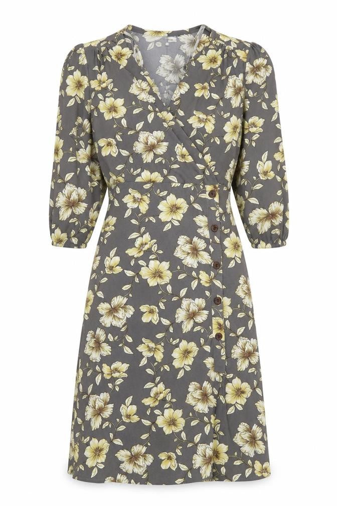 Monteau Women's Grey Floral V-Neck Dress XS