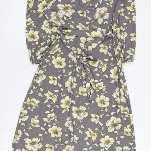 Monteau Women's Grey Floral V-Neck Dress XS