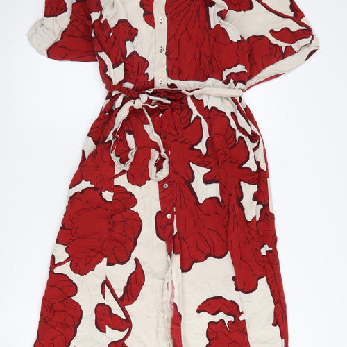 H&M Women's Red Floral Shirt Dress Size L