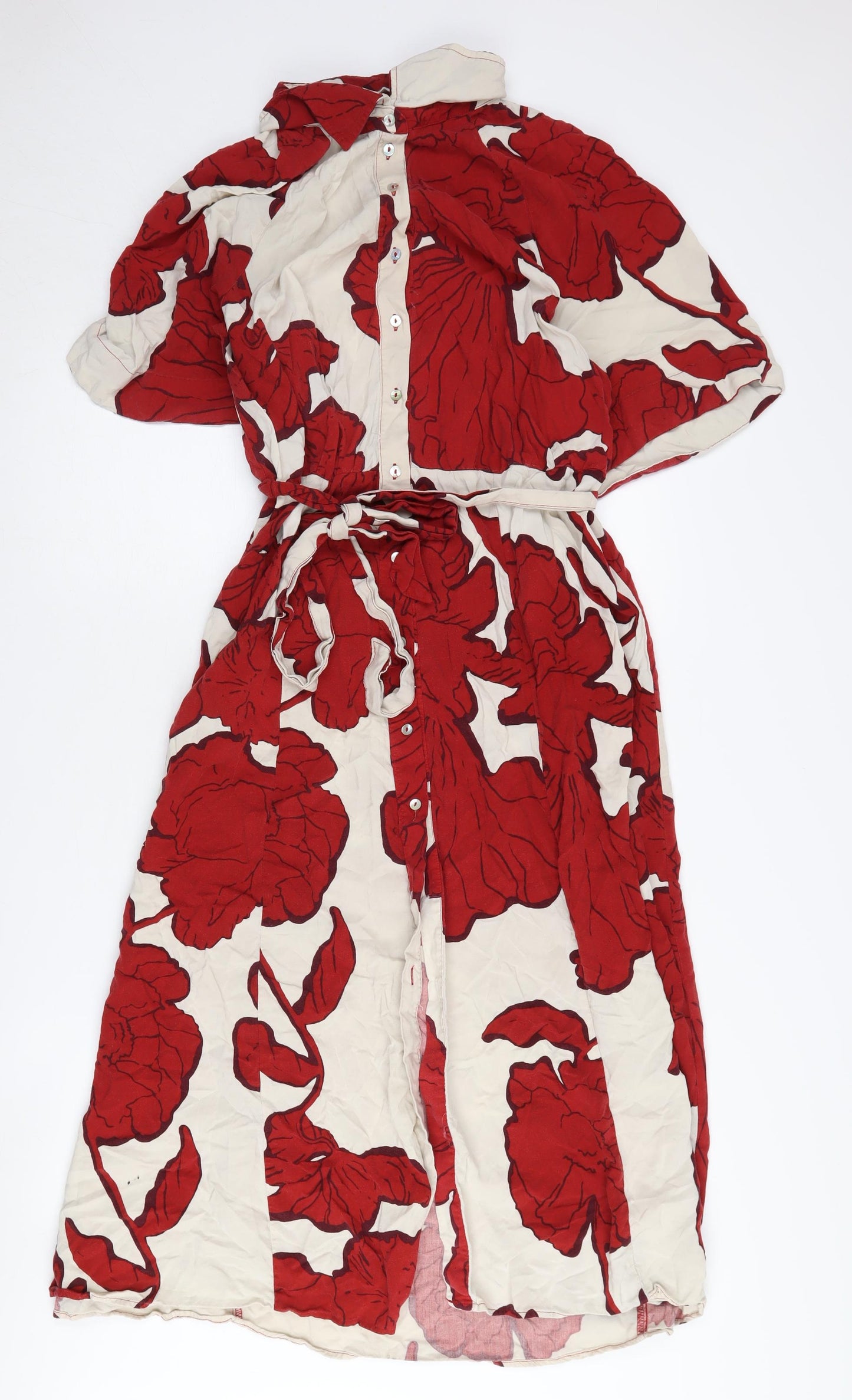 H&M Women's Red Floral Shirt Dress Size L