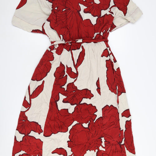 H&M Women's Red Floral Shirt Dress Size L