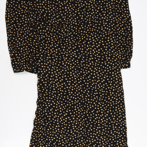 M&Co Women Black Polka Dot 3/4 Sleeve Dress Size 16