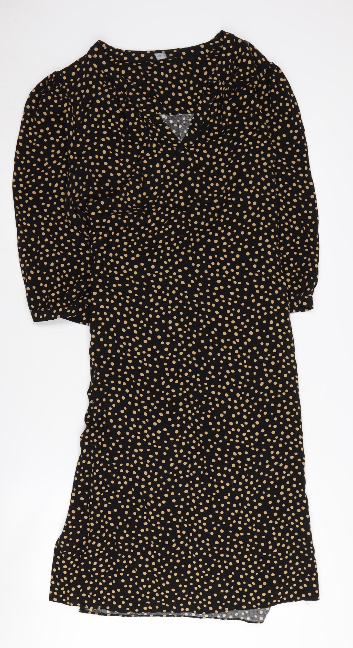M&Co Women Black Polka Dot 3/4 Sleeve Dress Size 16