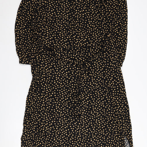 M&Co Women Black Polka Dot 3/4 Sleeve Dress Size 16