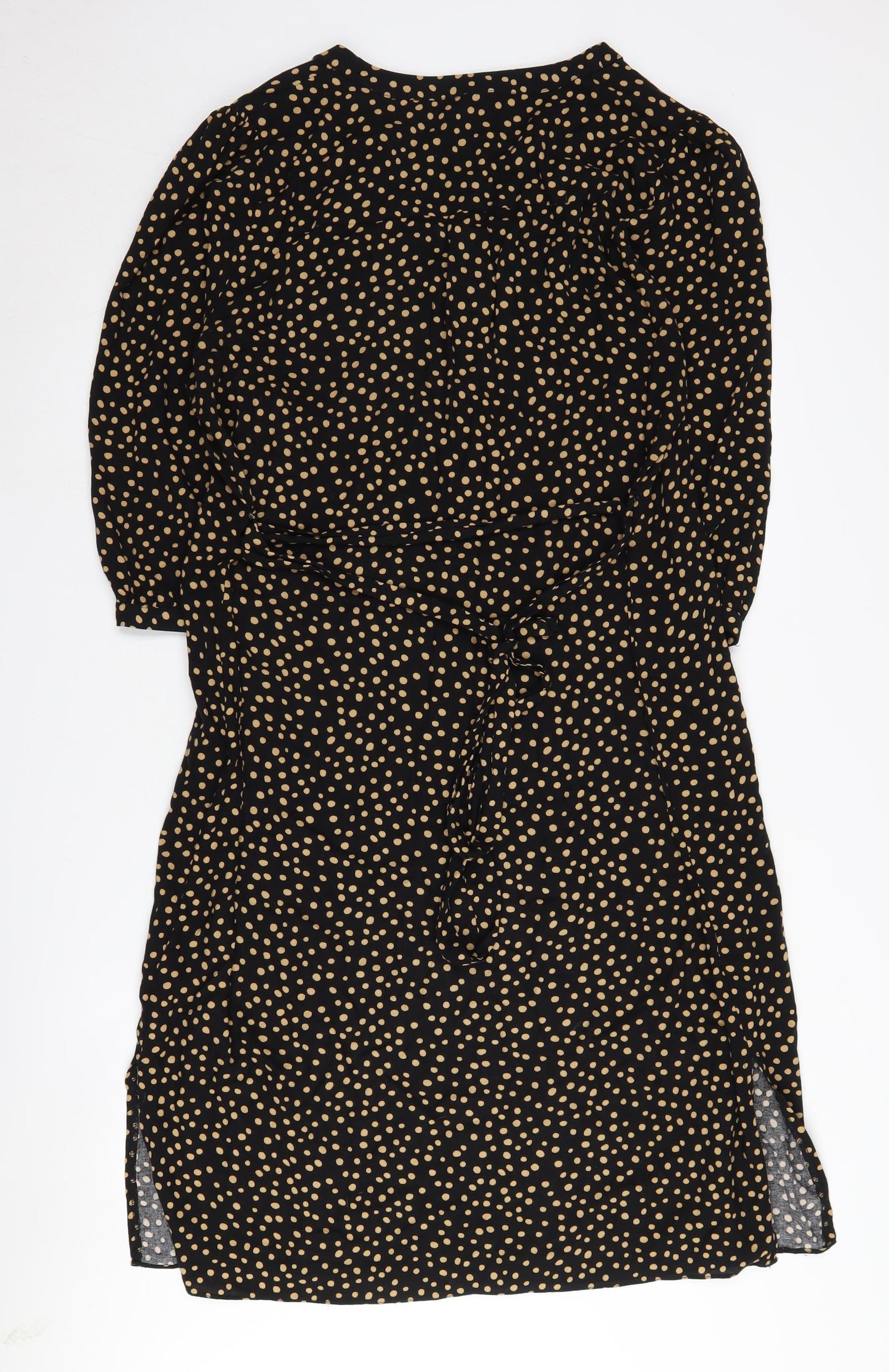 M&Co Women Black Polka Dot 3/4 Sleeve Dress Size 16