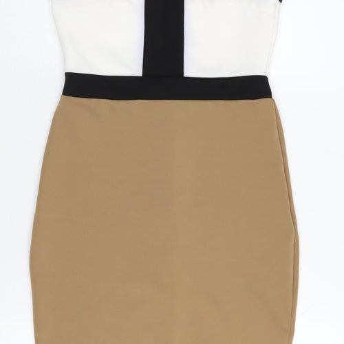 Parisian Women's Black Beige Halter Sheath Dress Size 8