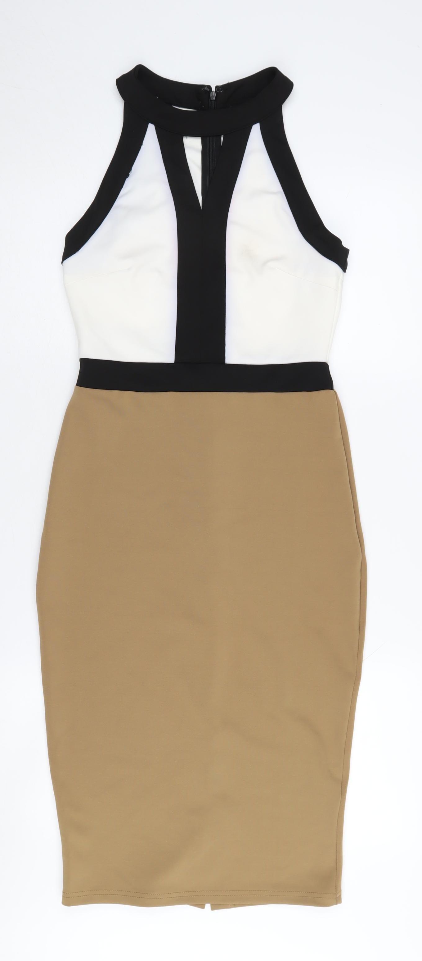 Parisian Women's Black Beige Halter Sheath Dress Size 8
