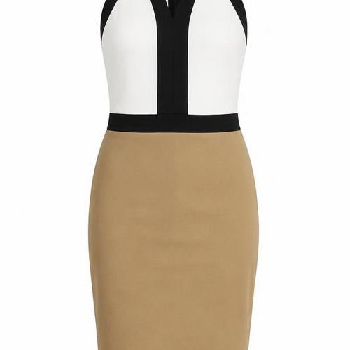 Parisian Women's Black Beige Halter Sheath Dress Size 8