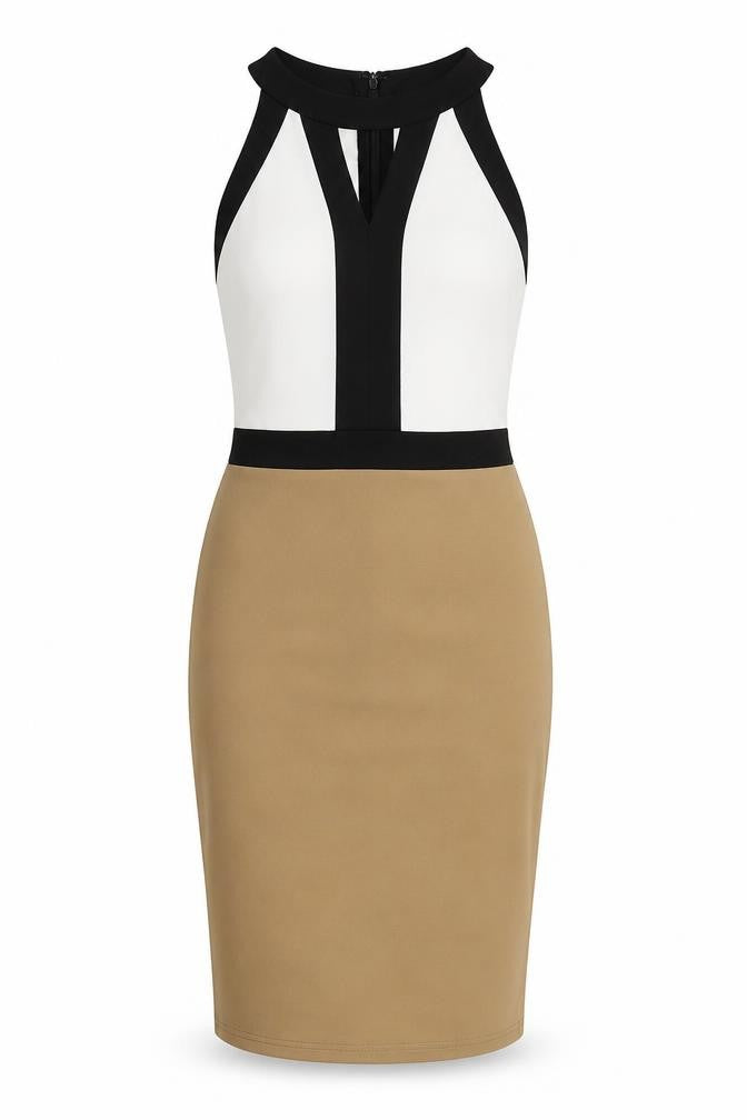 Parisian Women's Black Beige Halter Sheath Dress Size 8