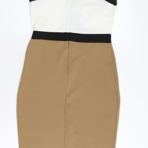 Parisian Women's Black Beige Halter Sheath Dress Size 8