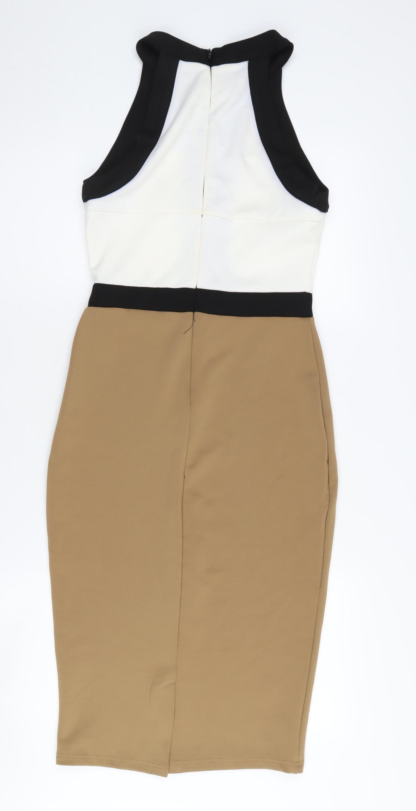 Parisian Women's Black Beige Halter Sheath Dress Size 8