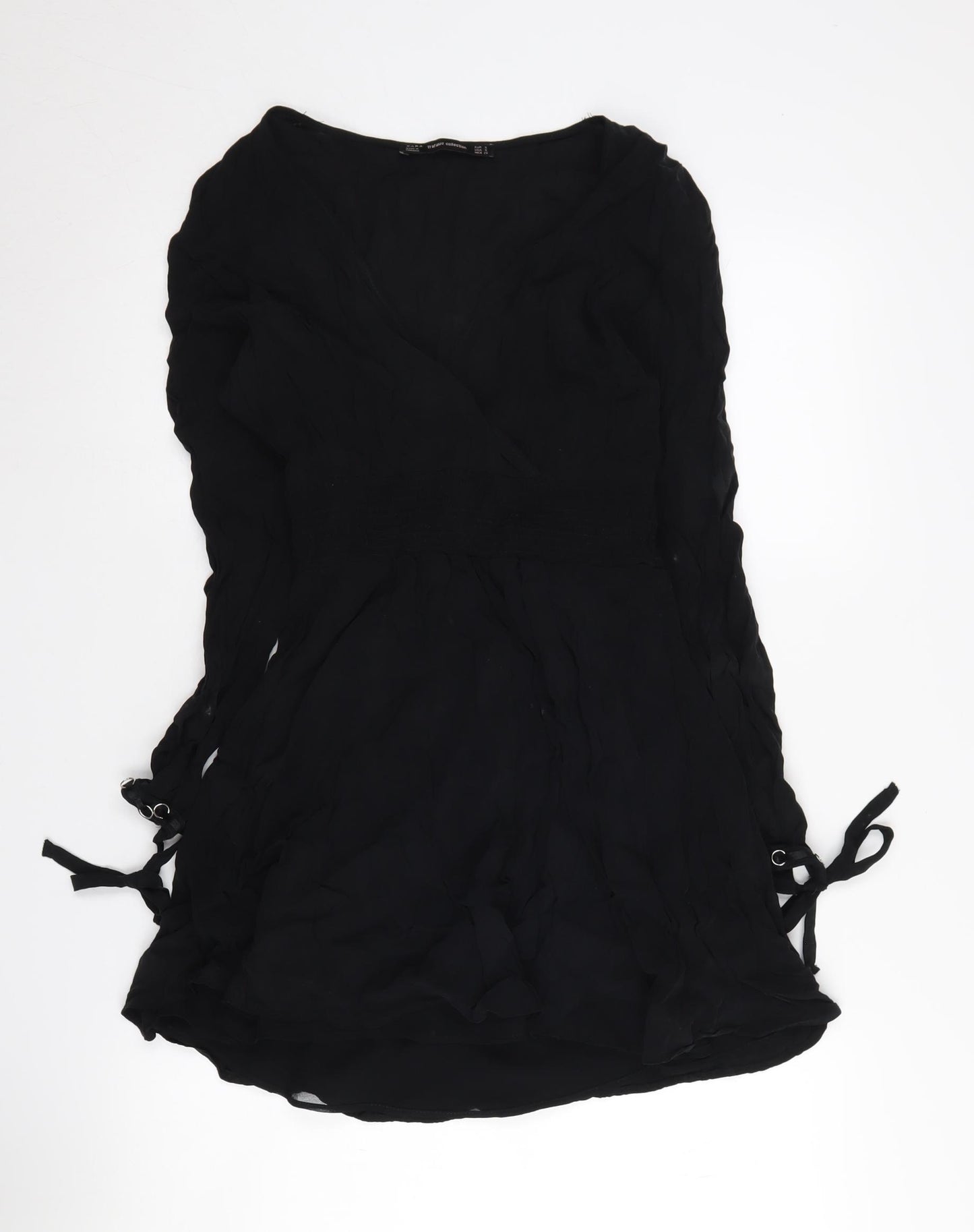 Zara Women's Black V-Neck Long Sleeve Dress Size 8