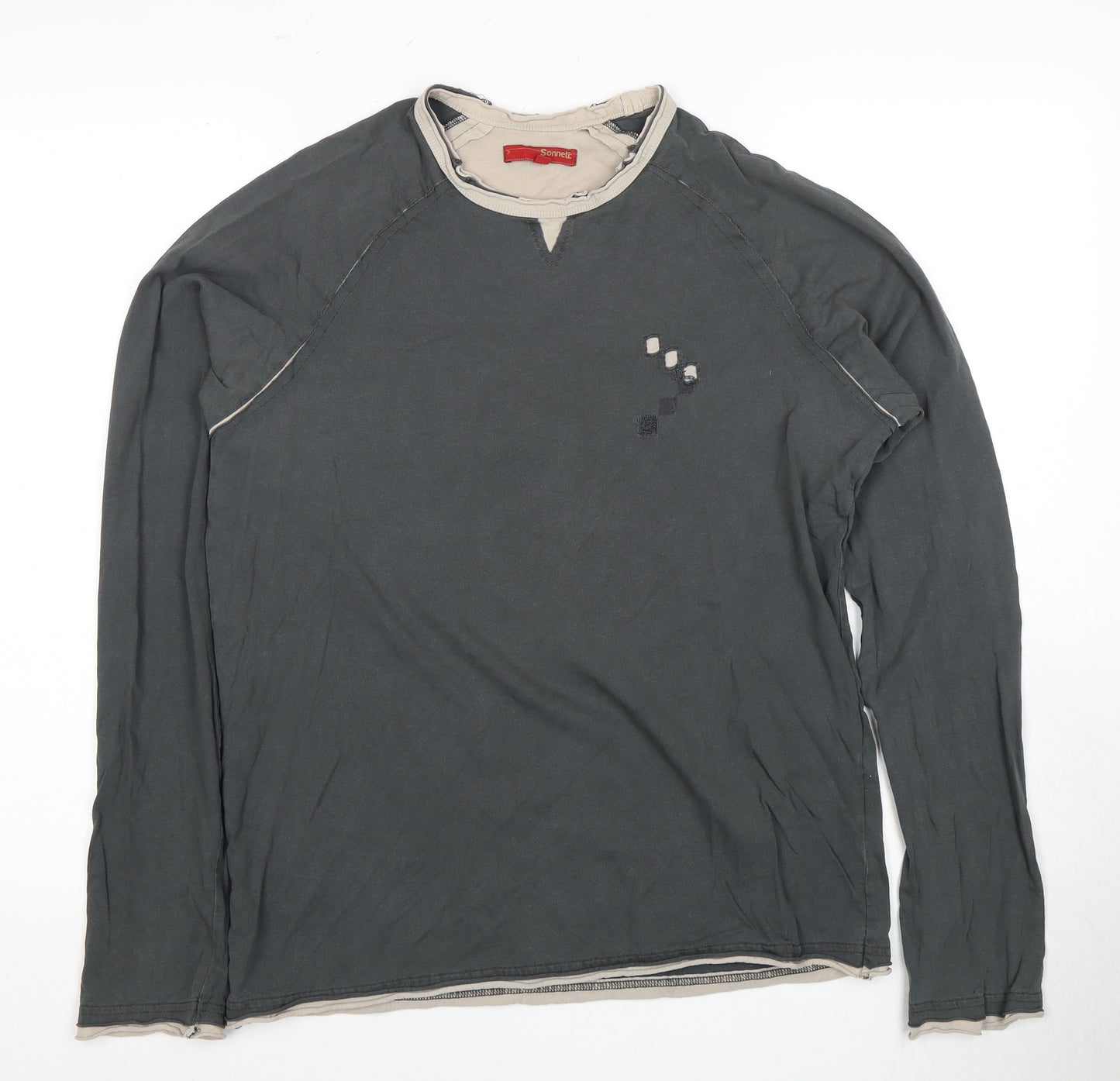 Sonneti Men's Grey Long Sleeve Cotton T-Shirt M