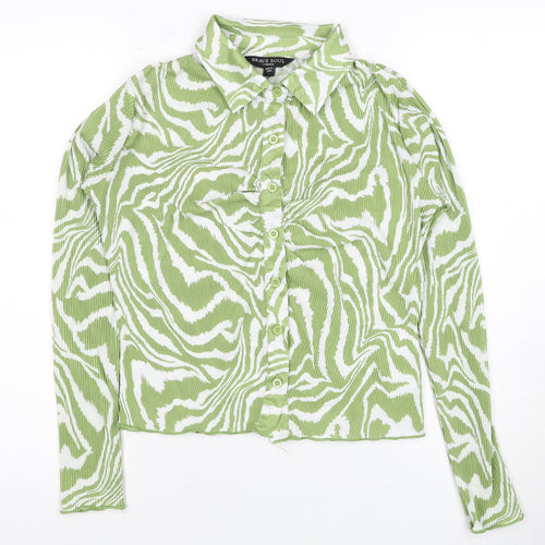 Brave Soul Women's Green Animal Print Button-Up Shirt