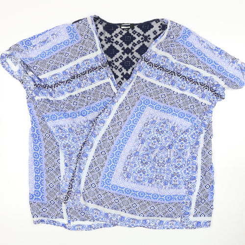 Roman Women's Blue Geometric Tunic Open Front Blouse, Size M