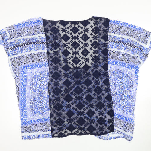 Roman Women's Blue Geometric Tunic Open Front Blouse, Size M