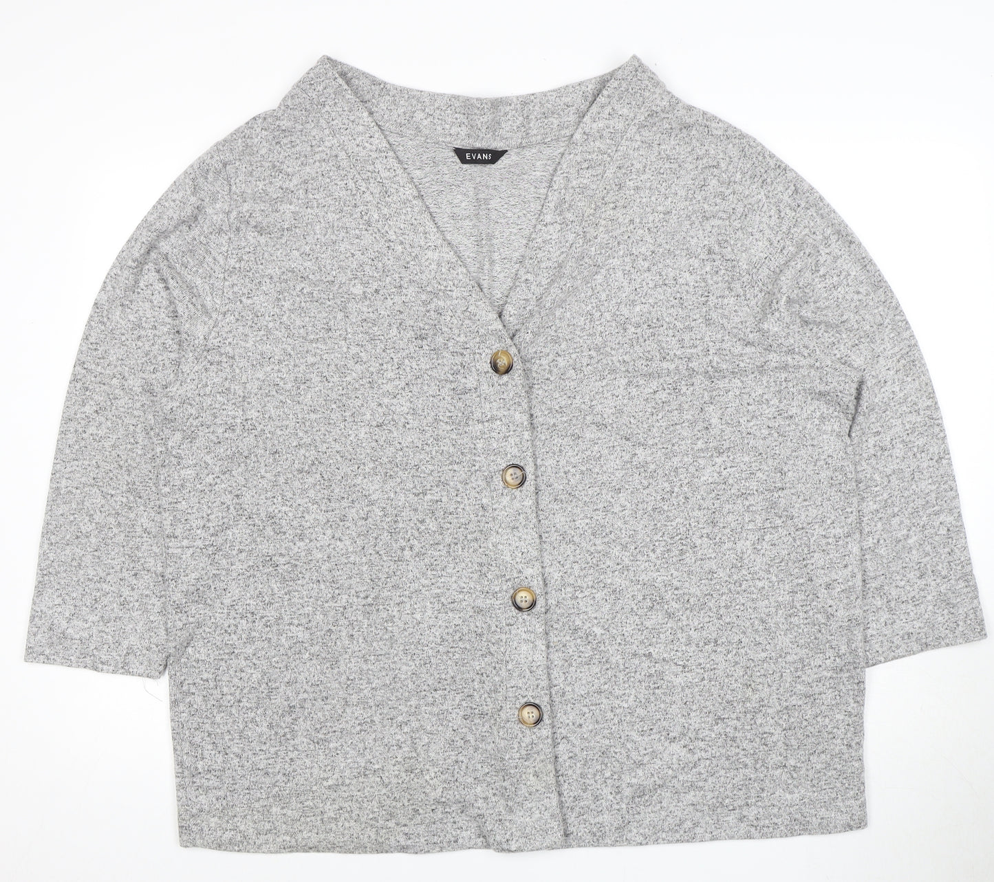 Evans Women's Grey Cardigan Size 18 V-Neck Knit