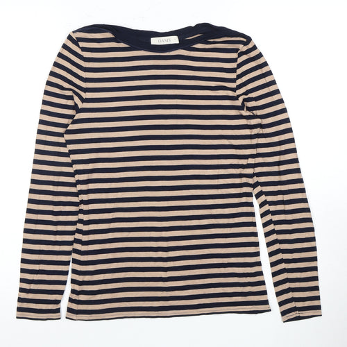 Oasis Women's Beige Striped T-Shirt, Size S