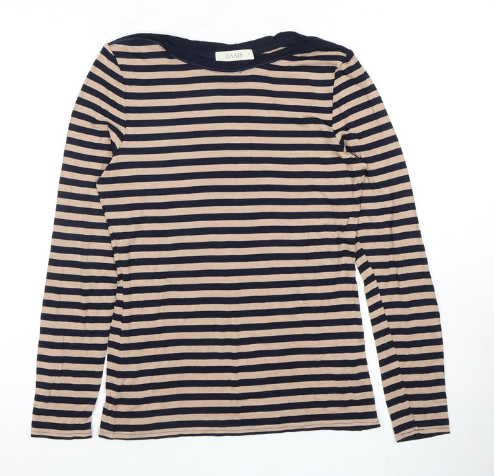Oasis Women's Beige Striped T-Shirt, Size S