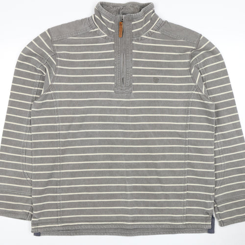 Fat Face Men's Grey Striped 1/4 Zip Sweatshirt L