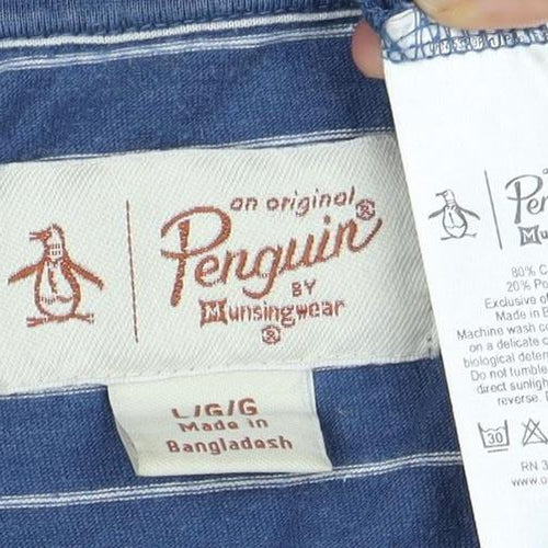 Penguin Men's Blue Striped T-Shirt L