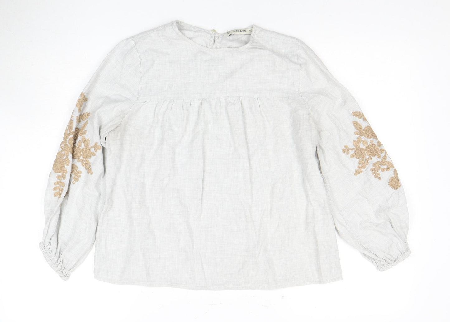 ZARA BASIC Women's Beige Blouse, Size M with Embroidery