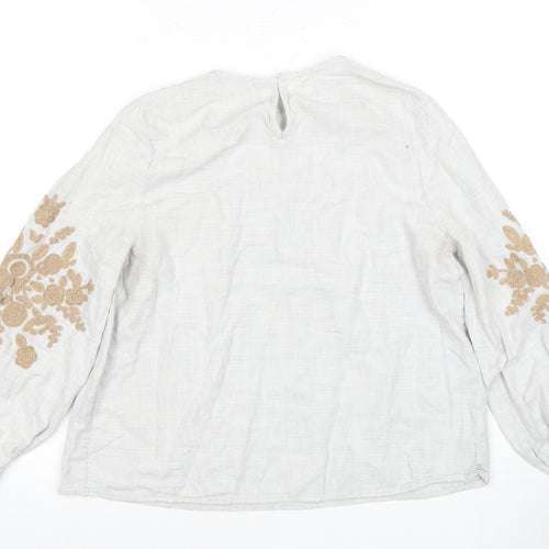 ZARA BASIC Women's Beige Blouse, Size M with Embroidery