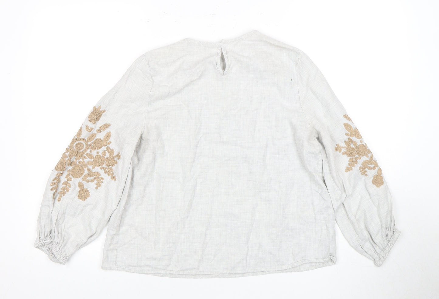 ZARA BASIC Women's Beige Blouse, Size M with Embroidery