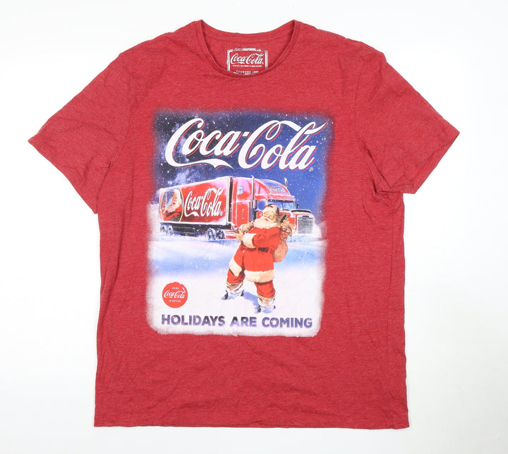 Coca-Cola Men's Red Graphic Christmas T-Shirt XL