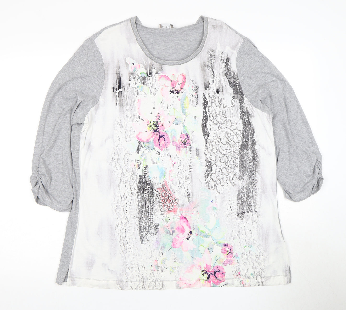 Gelco Women's Grey Floral T-Shirt Size 20