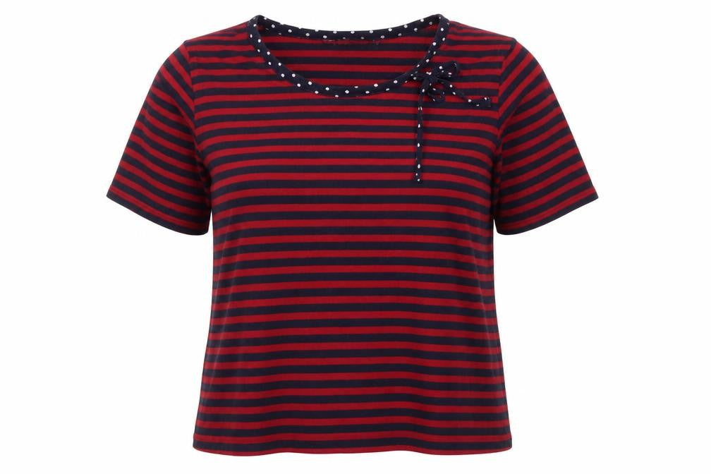 Front view of Isle Women's Multicoloured Striped Bow Top, size 14