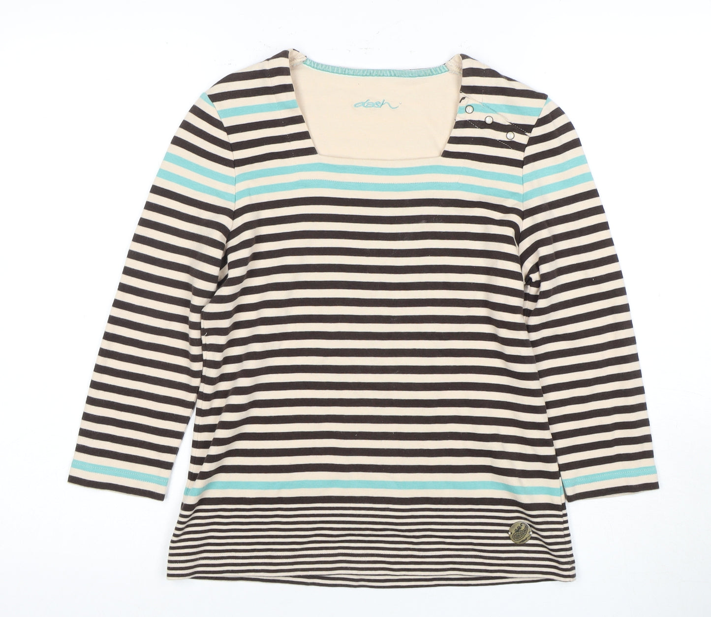 Dash Women's Beige Striped Top, Size 10, Casual Elegance