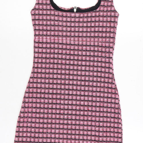 Topshop Women's Pink Check Pinafore Dress Size 6