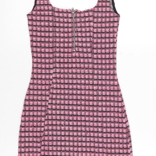 Topshop Women's Pink Check Pinafore Dress Size 6