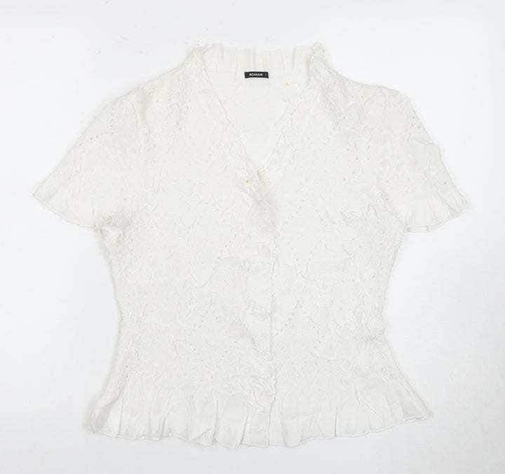 Roman Women's White V-Neck Blouse L