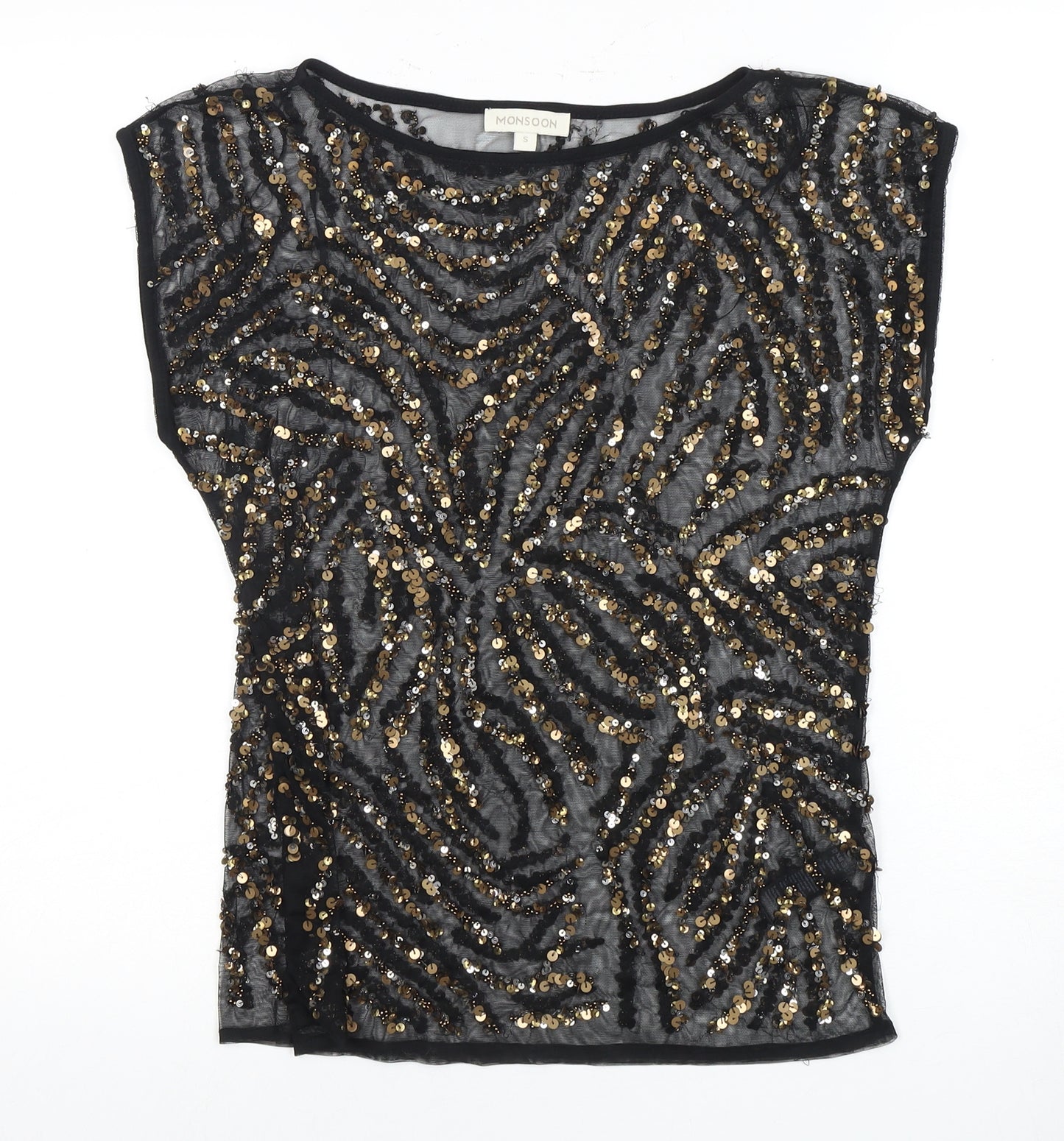 Monsoon Women’s Black Sequin Blouse, Size S, Party Wear