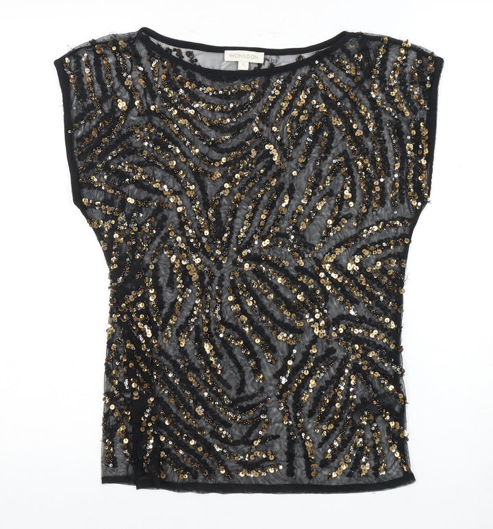 Monsoon Women’s Black Sequin Blouse, Size S, Party Wear