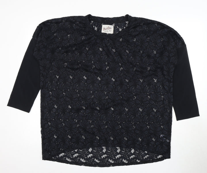 Post Card Women's Black Lace 3/4 Sleeve Top Size 2