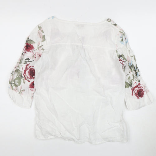 Lina Tomel Women's White Floral Linen Blouse Size M