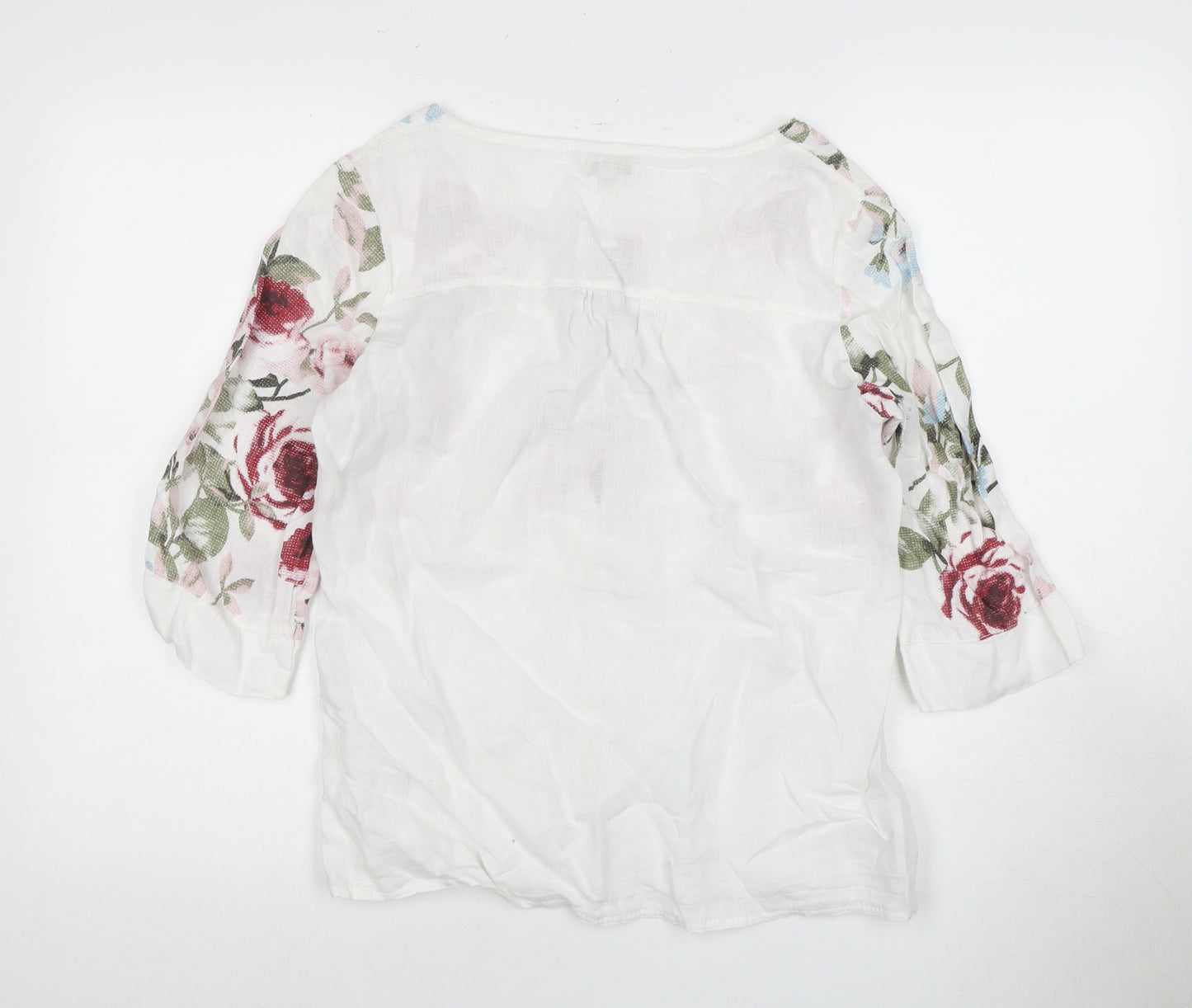 Lina Tomel Women's White Floral Linen Blouse Size M