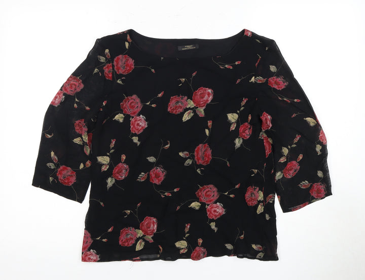 Marks and Spencer Women's Black Floral Blouse UK 12