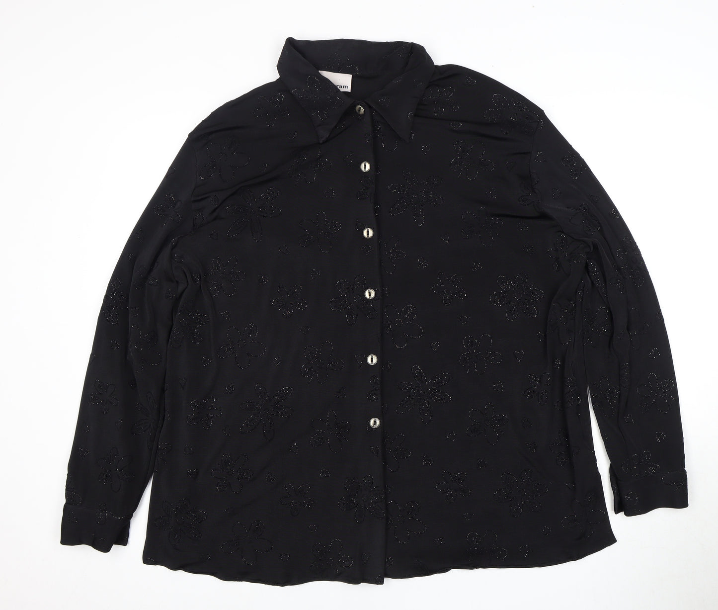Anagram Women's Black Plus Size Beaded Button-Up Top